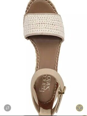 Franco Sarto Beige Woven Front Strap Ankle Buckle Sandal